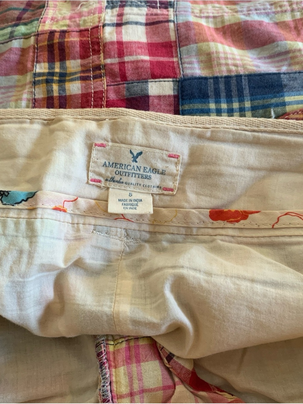 American Eagle Outfitters Plaid Mini Skirt in Red, Blue, Yellow Patchwork 8 - Picture 3 of 10